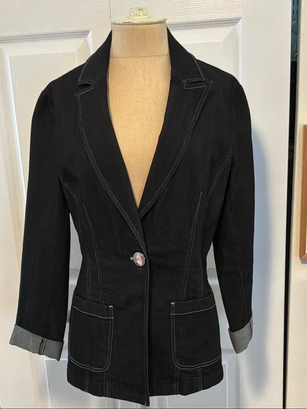 Donna Degnan Women's Black Single-Button Tailored Blazer Jacket